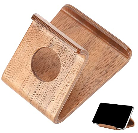 Yunir Handy-Ständer, Universal Wood Smartphone- und Tablet-Halter, Bambus-Holz-Desktop-Tablet-Halter, für das Home Office, Online-Klassenaufladung(Walnut)