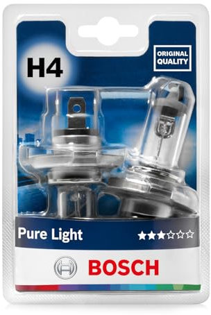 Bosch Lampadine Alogene H4 (472) Pure Light, 12V 60/55 W, Ricambio di Qualità Originale - Attacco P43t - Confezione da 2 Lampadine