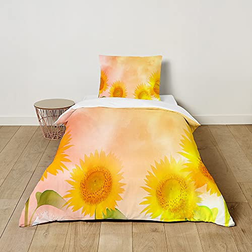 Fansu Juego de Ropa de Cama para Infantil, Funda Nórdica de Microfibra con Estampado Girasol 3D, Funda de Edredón Cama para Niñas Niños y Funda de Almohada (Naranja,135x200cm+80x80cm)