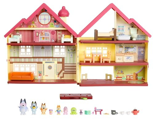 Bluey EXCLUSIVE Ultimate Lights and Sounds Playhouse and Toy Box, 29 Accessories, 4 Characters – Bluey, Bingo,Chattermax and Nana, 50 Sounds and Phrases featuring moving Dance Floor and Lights