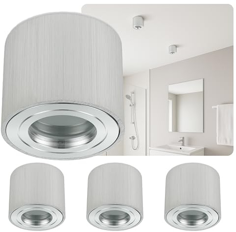 Sweet LED 4 x Takspotlights IP44 Platt Badrum Av Aluminium Uppbyggnadsram Våtrum 65 mm Hög Bygglampa 230 V Ytmonterad Spotlight Krom Rund
