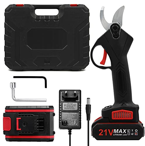 Tijera de Podar Electricas Profesional 30 mm Geevorks 21V Tijeras de Podar a Batería Li-Ion(2 * 2000mAh) Carga Rápida Diseño Antideslizante Cortador Eléctrico Ramas Inalámbrico para Jardinería