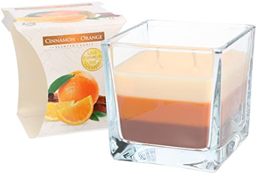 KOTARBAU® Vela perfumada en frasco de cristal Aroma agradable Velas decorativas Vela en vaso de cristal Vela aromática Duración 32 h Aroma a naranja con canela Vela tricolor con 2 mecha Idea de regalo