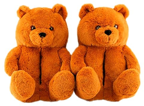 eBoutik - Women’s Teddy Bear Slippers – Cute Plush Novelty House Shoes, Soft Fluffy Cozy Indoor Comfortable Loungewear Gift for Her, Spring Comfort Slippers (Teddy Bear - Adult 3/4)