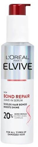 L'Oréal Paris Elvive Bond Repair Leave-In Serum, with Citric Acid Complex, for Stronger Hair, Heat Protection, 12x Less Split-Ends, 98% Stronger, 82% More Shine for Damaged Hair, 150ml