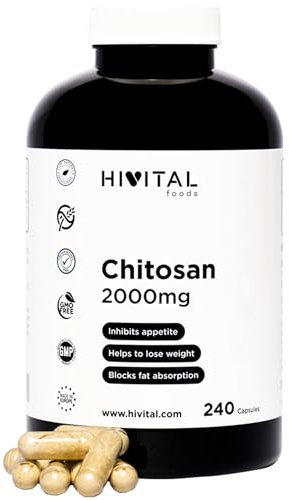 Chitosan Marin 2000 mg. 40 gélules pour 2 mois de traitement. Chitosan Naturel issu de la Chitine des Crustacés. Fibre naturelle. Fabriqué en Europe par HIVITAL