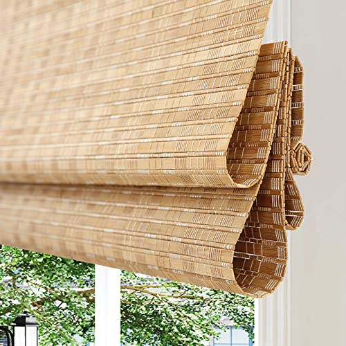 Cordless Bamboo Roman Shades, Custom Woven Wood Blinds, Lined Blackout Window Shades, Light Filtering Bamboo Shades for Home, Windows, Doors, Color 7003