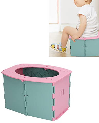 Tragbares Töpfchen für Kleinkinder auf Reisen, Tragbare Toilette für Kinder Im Alter von 12 Bis 24 Monaten, Faltbare Kindertoilette mit Müllbeutel, Aufbewahrungstasche für Camping,(Grün Rosa)