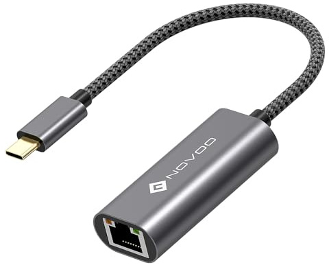 NOVOO Adaptateur USB C vers Ethernet RJ45 10/100/1000 Gigabit Ethernet LAN Compatible avec MacBook Pro/Air, Surface Go/Google Chromebook/Huawei matebook, etc. [Boîtier en Aluminium et câble en Nylon]