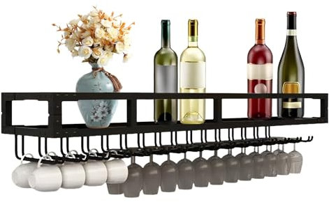 LIGUOYI Weinglashalter Wand, Eisen Weinglashalter Stabil Leicht Zu Montieren Weinregal Glashalter Wand Regal Mit Schiene Verwendet In Der Bar Küche, Platzsparend Weinglas-Halter Für Stielgläser