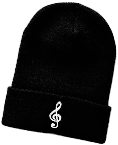 Schnoschi Mütze/Strickmütze mit Notenschlüssel Spruch Bestickt für Damen, Herren, Jugendliche und Kinder, Beanie Wollmütze Hip Hop Wintermütze Rollmütze Streetwear Unisex OneSize
