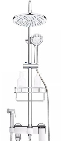 BiaoTeng Colonna Doccia Con Miscelatore E Rubinetto cromo Monocomando A Parete Caldo o freddo Set Doccia Con Soffione E Doccetta, cromo