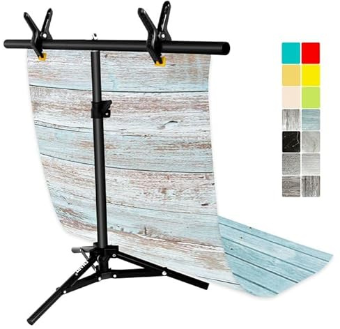 EMART T Form Hintergrund Ständer 68x76cm mit Doppelseitig Hintergrundpapier | T Stativständer Fotohintergrund, 7 Fotohintergrund Papier 57x87cm,Desktop-Fotografie, Objektfotografie