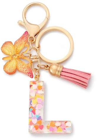 CHUQING Schlüsselanhänger Buchstabe Mädchen Schlüsselanhänger Schmetterling mit Anfangsbuchstabe für Frauen Rosa L