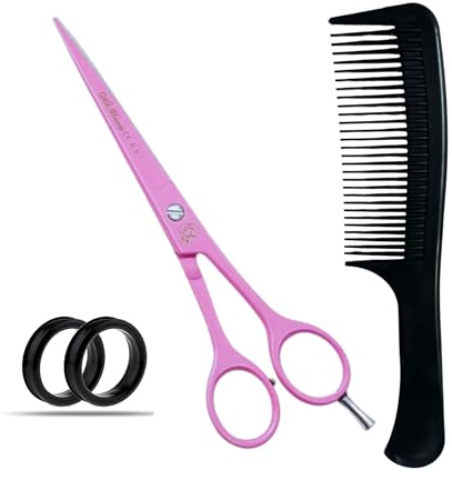 Glamified Glam - Forbici professionali da barbiere, in acciaio inox, 16,5 cm, colore rosa, con pettine per tagliare i capelli, baffi, barba, per uomini, donne, bambini