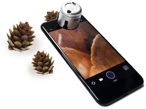 TimeTEX - Handy-Mikroskop | Mikroskop für Smartphone & Tablet mit 30-fach Vergrößerung | Ideal für den Unterricht, auf Exkursionen oder zu Hause | Länge: 6,7 cm (3 cm ø) | Eingebautes LED-Licht