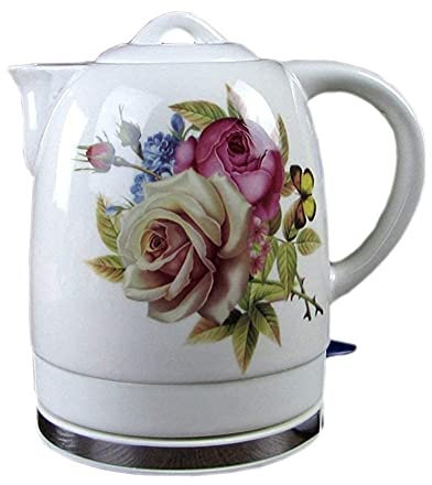 Hervidor eléctrico de cerámica, tetera de agua inalámbrica, tetera retro de 1,8 L, agua rápida de 2350 W para té, café, sopa, base extraíble de avena, apagado automático, protección para hervir en