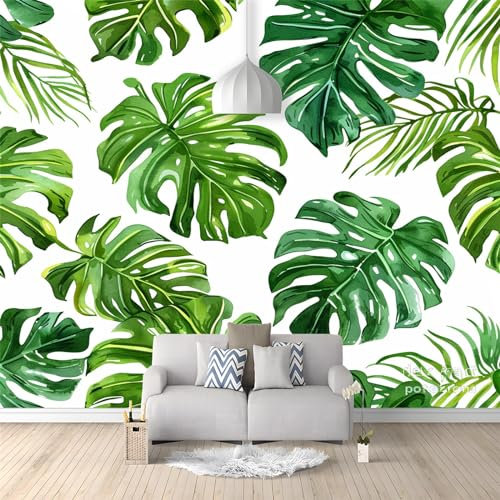 3D Effekt Cartoon-PflanzenpalmenbläTter Mit Streifen Wandtapete - Fototapete für Wohnzimmer und Kinderzimmer | Wanddeko Tapete | 250 (B) x 175 (H) cm