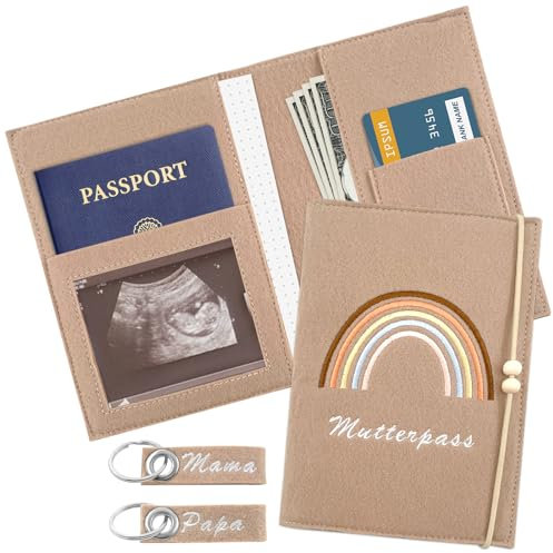 Lets Joy Mutterpass Schutzhülle, Mutterpass Schutzhülle aus Filz mit Fächern, Deutscher Mutterpass Schutzhülle, Hülle Mutterpass, Mutterpasshülle Filz mit 2 Schlüsselanhänger, Geschenk für Beste Mama