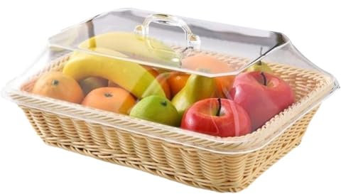 Wicker Basket with Lid, Wicker Basket With Acrylic Lid, Wicker Baskets with Picnic Basket Bread Woven Covers, Acrylic Bread