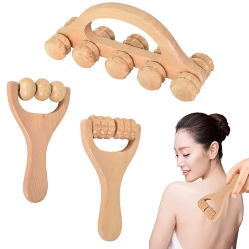 3 Stück Massageroller Holz, Maderotherapie Set, Anti Cellulite Massagegerät Holz, Faszienrolle Holz Massageroller, Triggerpunkt Roller, für Muskelentspannung, Körperformung