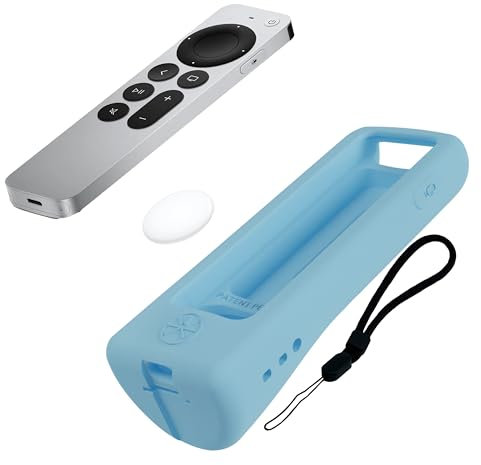 73&Sunny StandShield™ Apple TV Remote Cover: Compatible with AirTag, Fits Siri Apple TV 4K/HD (2nd & 3rd Gen), Stand-Up Design, Enhanced Grip, Anti-Slip and Drop Protection, Sky Glow
