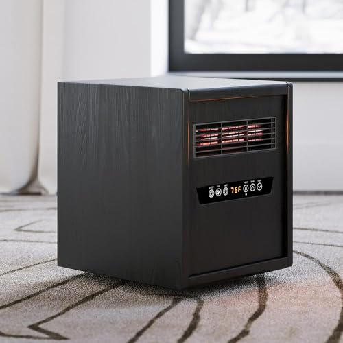 Modern Ember Portable Rolling Infrared Space Heater with LED Touchscreen and Remote Control | 12h Timer | 1500w Quick Heating for Indoor Use | Black Oak Wood