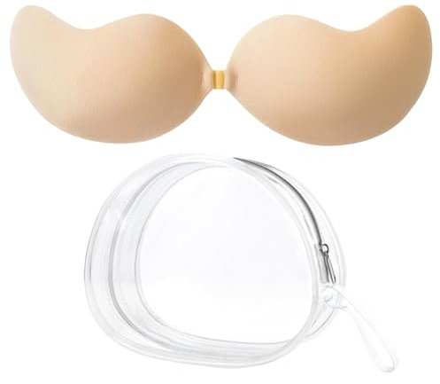 YONEEKSS Push up Bra for Women, Backless Stick on Bra Reusable Strapless Bras, Comfortable Invisible Strapless Bras with Clear Storage Bag (B Cup)