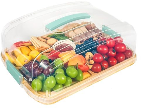 Yuhtech Portable Charcuterie Board with Lid Handle for Meat Snack Travel, Bamboo Cheeseboard Gift Set for Parties Guests Picnics