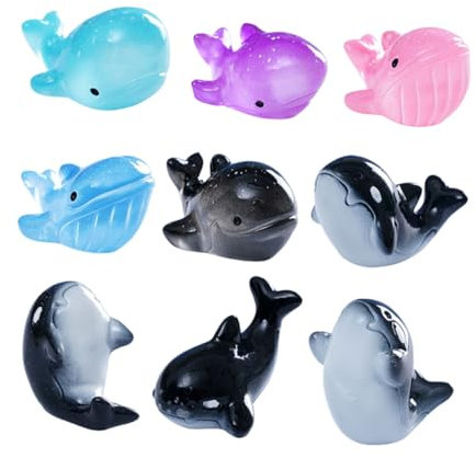 Happyyami 9pièces Mini Figurines Animaux Marins Résine Décoration Aquarium Et Terrarium avec Requins Et Accessoires pour Miniatures Et Bonsai