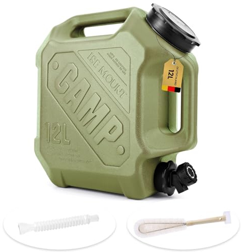 12L Wasserkanister mit Hahn und Schraubdeckel Wasserbehälter Trinkwasser Behälter, Wassertank für Wandern Camping Picknick Wohnwagen,Tragbarer Wassertank mit Griff, BPA-frei, für Outdoor (Armeegrün)