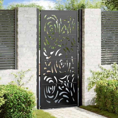 Gecheer Gartentor Gartentür Zauntor Hoftor Schwarz 105x205 cm Stahl Flammen-Design