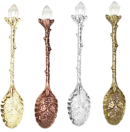 Ciieeo Set of 4 Engraved Crystal Spoons Stainless Steel Dessert Spoons for Restaurant Dessert Shop Home