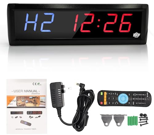 Großer Fitness-Timer, LED-Intervall-Timer, Countdown/Up-Uhr, Stoppuhr, 12/24 Echtzeituhr, programmierbares Intervall-Timing mit Fernbedienung für Zuhause, Garage, Fitnessstudio, Produktgröße: 34 x 9 x