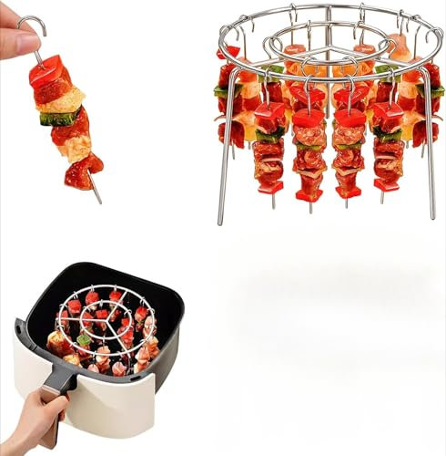 Estante redondo para freidora de aire, soporte para brochetas de freidora de aire de 6 pulgadas, accesorios de acero inoxidable para colgar en horno, con brocheta, parrilla multifuncional para cocinar