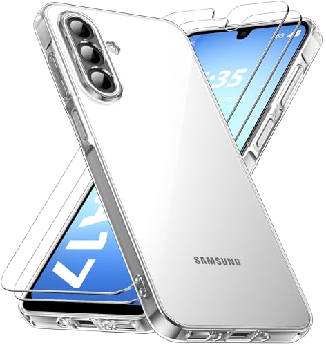 caslord Hülle Kompatibel mit Samsung Galaxy A17 4G/5G, 1 Handyhülle mit 2 Stück Hartglas, Weiche TPU Transparent Stoßfest Schutzhülle Durchsichtige Kratzfest Handyhülle Case Cover | Anti-Gelb | TPU | stoßfest | kratzfest | 2 x Hartglas