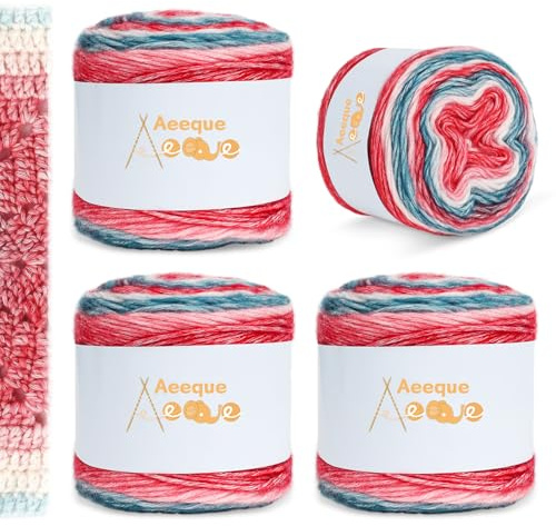 Aeeque Farbverlaufsgarn Baumwolle, 400g Gradient Wolle zum Stricken, 245m Superweiche Dicke Wolle zum Häkeln, Mehrfarbiges Farbverlaufswolle zum Stricken Schal, Mütze, Decke (Rot-Blauer Farbverlauf)