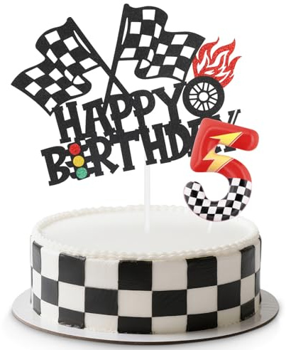 Racing Cars Birthday Candles Set,Red Number 5 Candle for Cake,5th Birthday Decorations for Boys,Racing Cupcake Toppers Cake Decorations for Boys Girls Birthday,Cars Themed Party Supplies