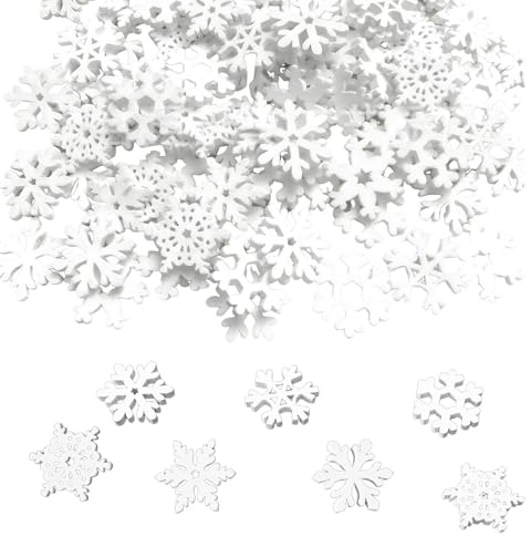 100 unidades de copos de nieve decorativos de madera, adornos para árbol de Navidad, copos de nieve colgantes como decoración dispersa, adecuados para árbol de Navidad y decoración de ventanas.