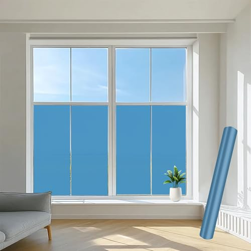 Film Fenetre Anti Regard Miroir 36 x 250 cm Anti Regard Chaleur UV Anti-UV Film Miroir sans Colle, Adhésif Statique pour Fenêtre et Verre, Bleu Foncé