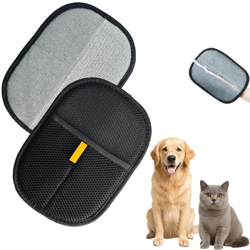 Ovyntremis 2 Stück Handschuhe gegen Tierhaare, Handschuhe für Katzen und Hunde, wiederverwendbar, doppelseitige Bürste für Haarentfernung, Fellpflege, Reinigung von Sofa, Teppich und Kleidung