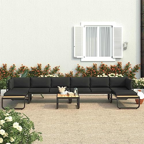 Set Divano Angolare da Giardino 5 Pezzi, in Alluminio e WPC, con Cuscini, Design Modulare, Salotto da Esterno, Divano Giardino, per Terrazzo e Giardino,Grigio Scuro e Marrone,Divano: 138 x 60 x 62 cm