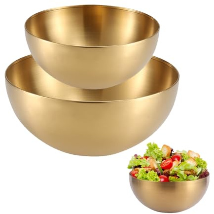 Jlnmmn Koreanische Edelstahl Schüssel, 2er Set Goldene Reis-Schüssel für Bibimbap, Salat, Dessert, Spülmaschinengeeignet & Langlebig