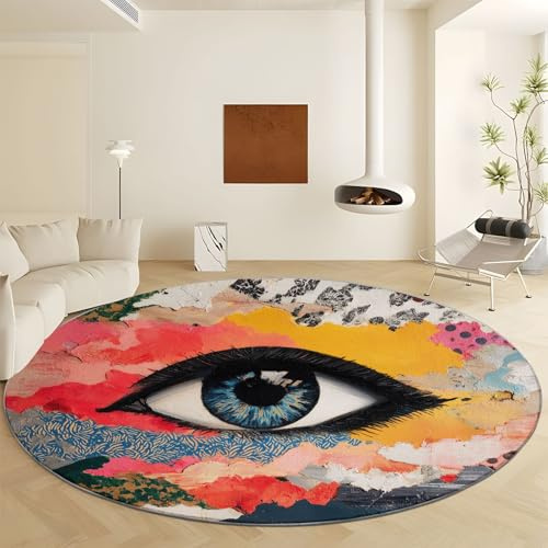 Tappeto rotondo da 210 cm Tappeto Patchwork Arcobaleno Pupilla Occhio, Antiscivolo Morbido lavabile in lavatrice Tappetini Rotondo Arte Astratta per soggiorno camera da letto cameretta dei bambini