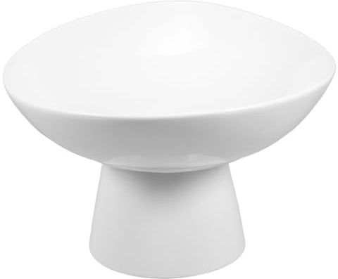 Veemoon Ciotola per Frutta Rotonda in Ceramica Bianca Piedistallo, Finitura Liscia ed Elegante, per Dolci e Snack in Cucina Minimalista