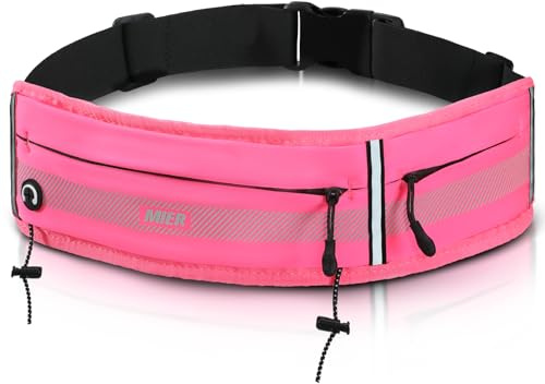MIER Running Belt for Men Women Slim Fanny Pack Phone Holder Jogging Pouch with Marathon Bib Clip Runner Waist Pack for Walking Cycling for Keys, Cards & Essentials (Pink)