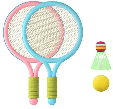 Durable Raquette de badminton de tennis pour enfant pour débutant Rose Bleu 39 x 23,5 cm