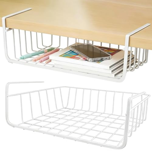 Xnqelerate 2 Stück Hängekorb Küche, Kleiderschrank Organizer Metall 30CM, Unterregal Hängekorb Aufbewahrungskorb, Einhängekorb Regal für Küchen, Speisekammer, Büro, Schreibtisch