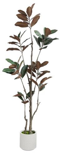 ZKIODV Konstgjord magnoliaträd 180 cm, konstträd som äkta, magnoliaträd stor, konstgjord krukväxt, dekorativt träd med kruka, naturlig stam och blad, dekorationsväxter för vardagsrum kontor, grönt