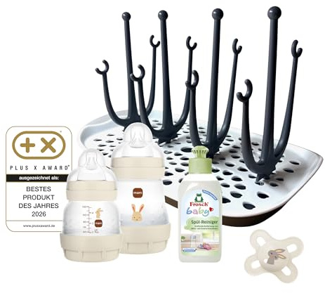 MAM Easy Start Anti-Colic Set inkl. Trockengestell | 0+ Mon | Babyflaschen-Set | 96% Hebammen-Empfehlung | 80% weniger Koliken | 2 Trinkflaschen & 1 Schnuller | beige
